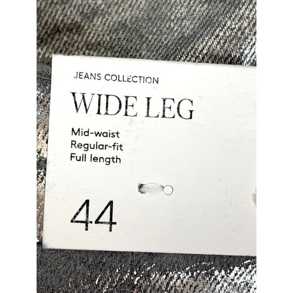 MNG Womens 12 Silver Foil Straight Wide Leg Denim Jeans Evening Wear NEW - Picture 9 of 11